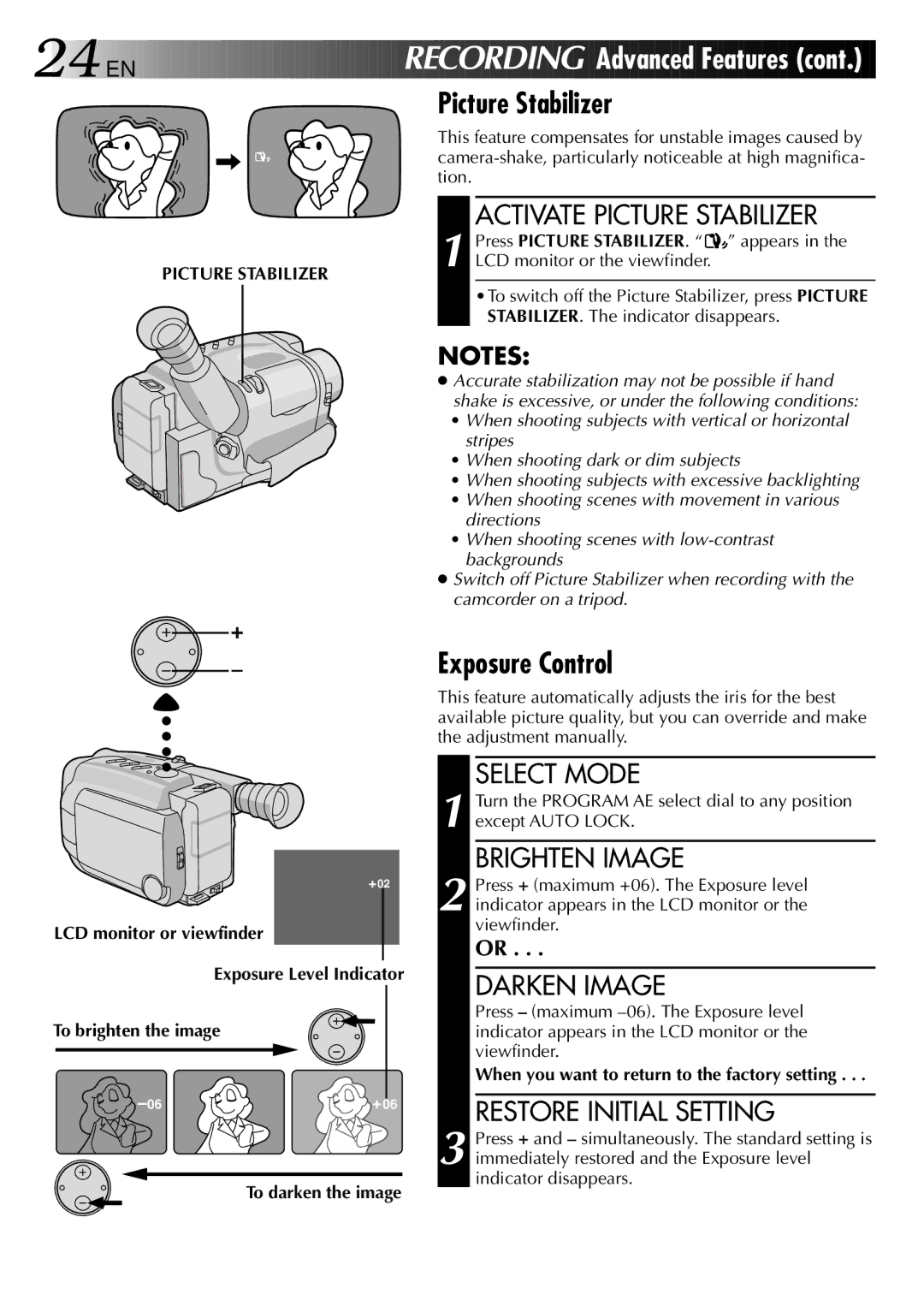 JVC LYT0002-0P1A specifications Picture Stabilizer, Exposure Control 