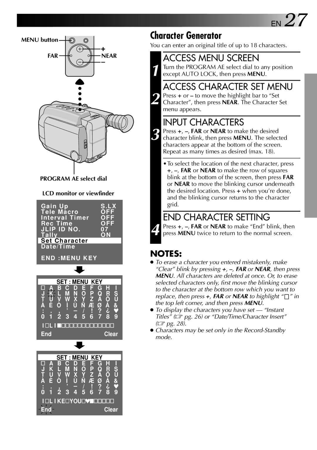 JVC LYT0002-0P1A specifications Menu button, FAR Near 