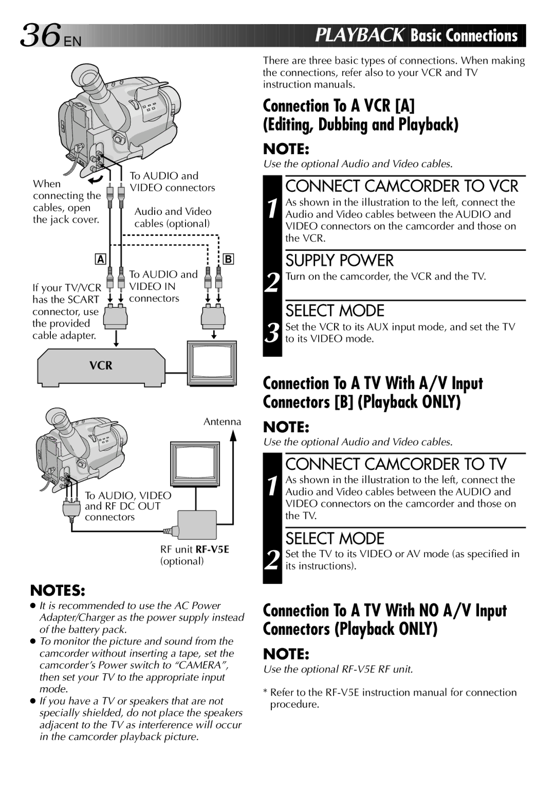 JVC LYT0002-0P1A specifications Connect Camcorder to VCR, Connect Camcorder to TV 