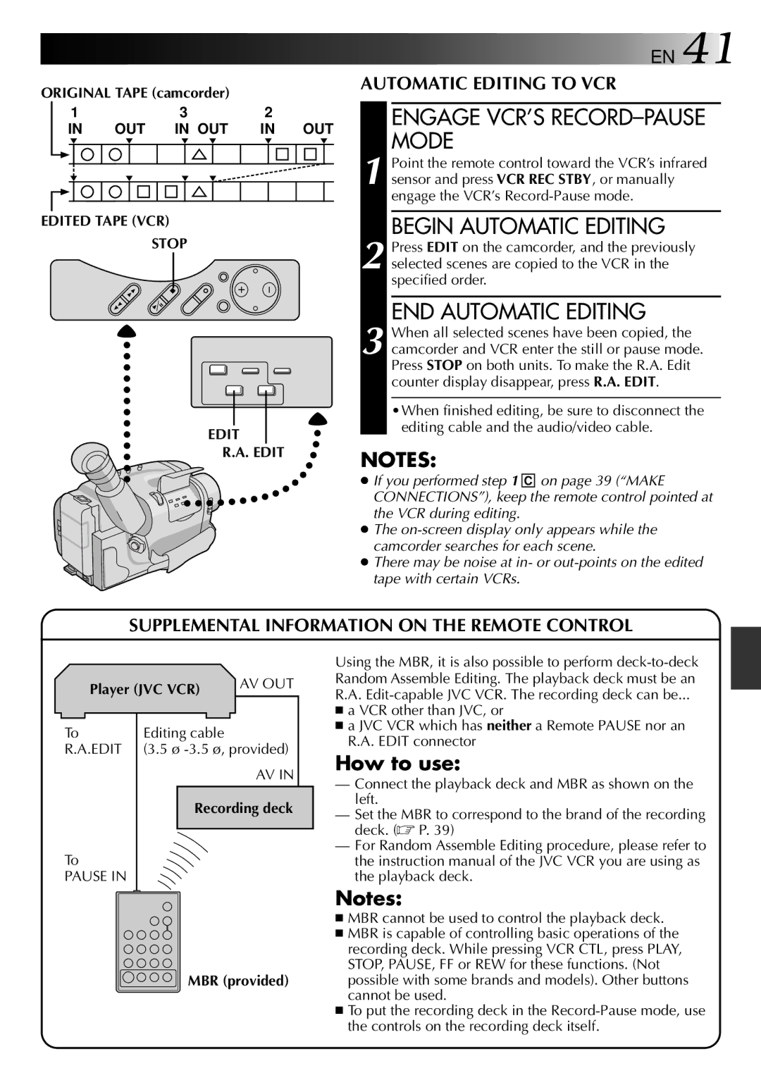 JVC LYT0002-0P1A specifications Begin Automatic Editing, END Automatic Editing, How to use, Edited Tape VCR Stop 