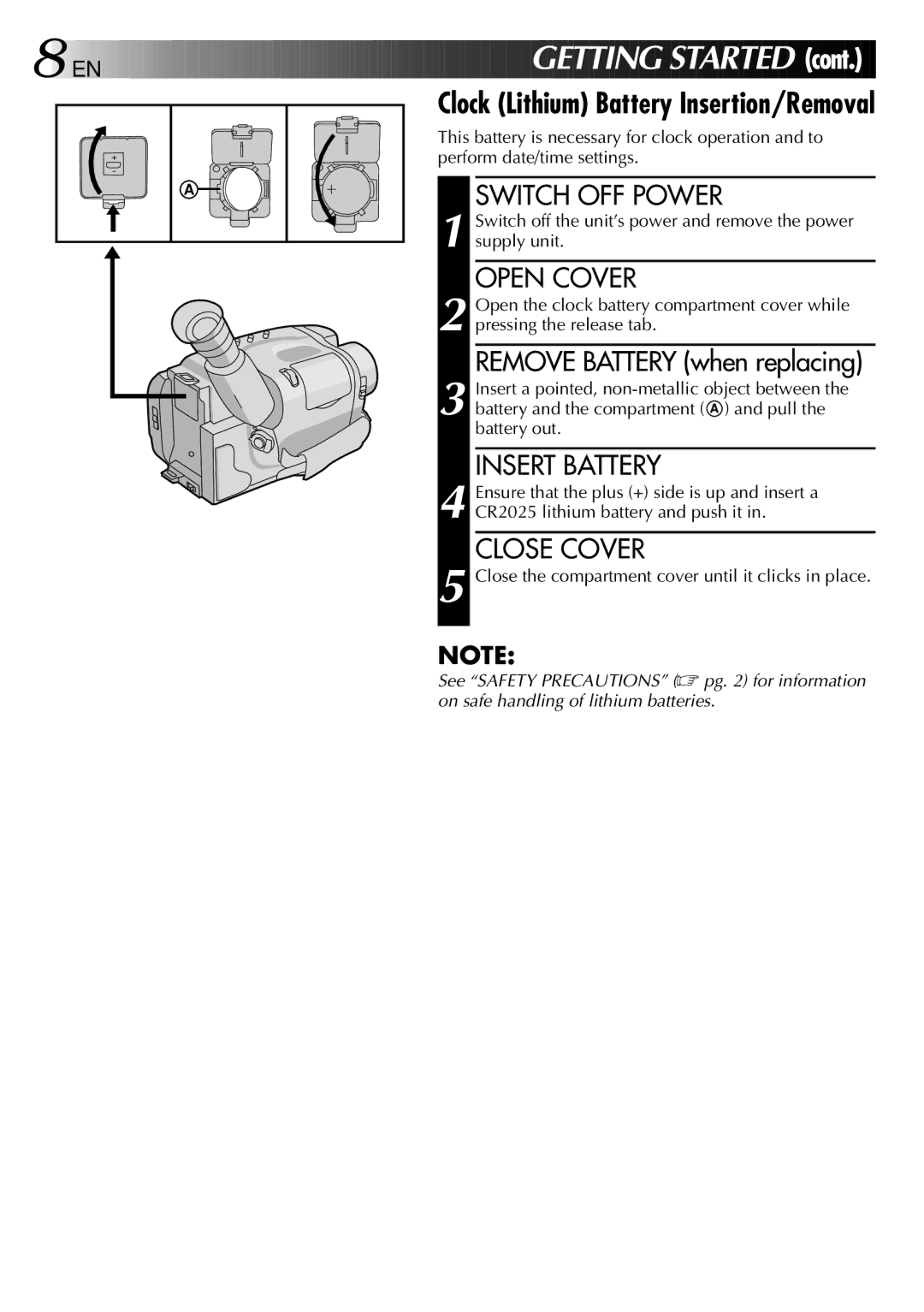 JVC LYT0002-0P1A specifications Insert Battery, Close Cover, Close the compartment cover until it clicks in place 