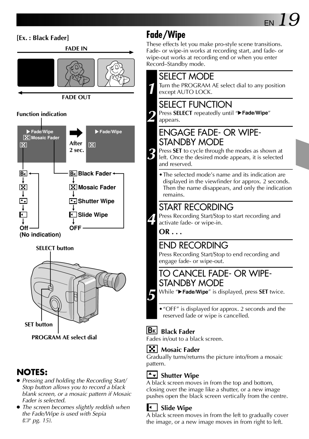 JVC 0597TOV*UN*SN, LYT0002-0P7A manual Fade/Wipe 