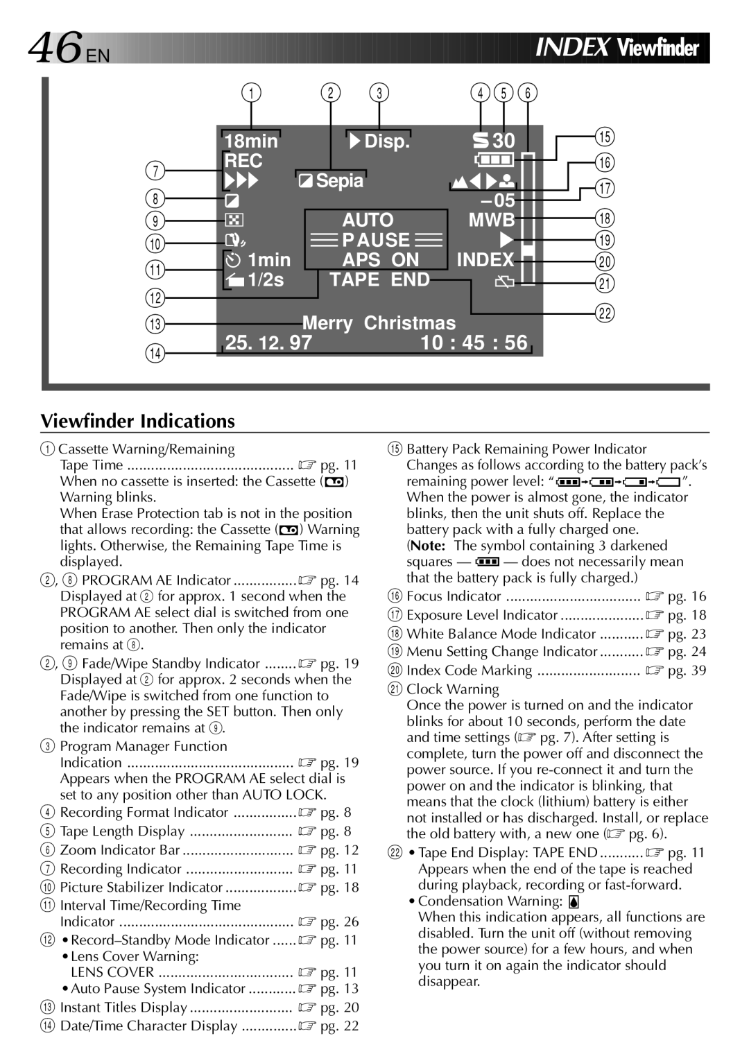 JVC LYT0002-0P7A, 0597TOV*UN*SN Cassette Warning/Remaining, Lights. Otherwise, the Remaining Tape Time is, Focus Indicator 