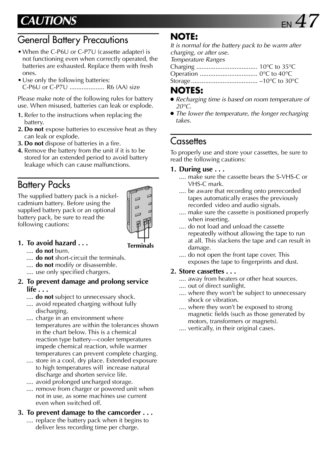 JVC 0597TOV*UN*SN, LYT0002-0P7A manual Do not burn, Do not modify or disassemble Use only specified chargers 