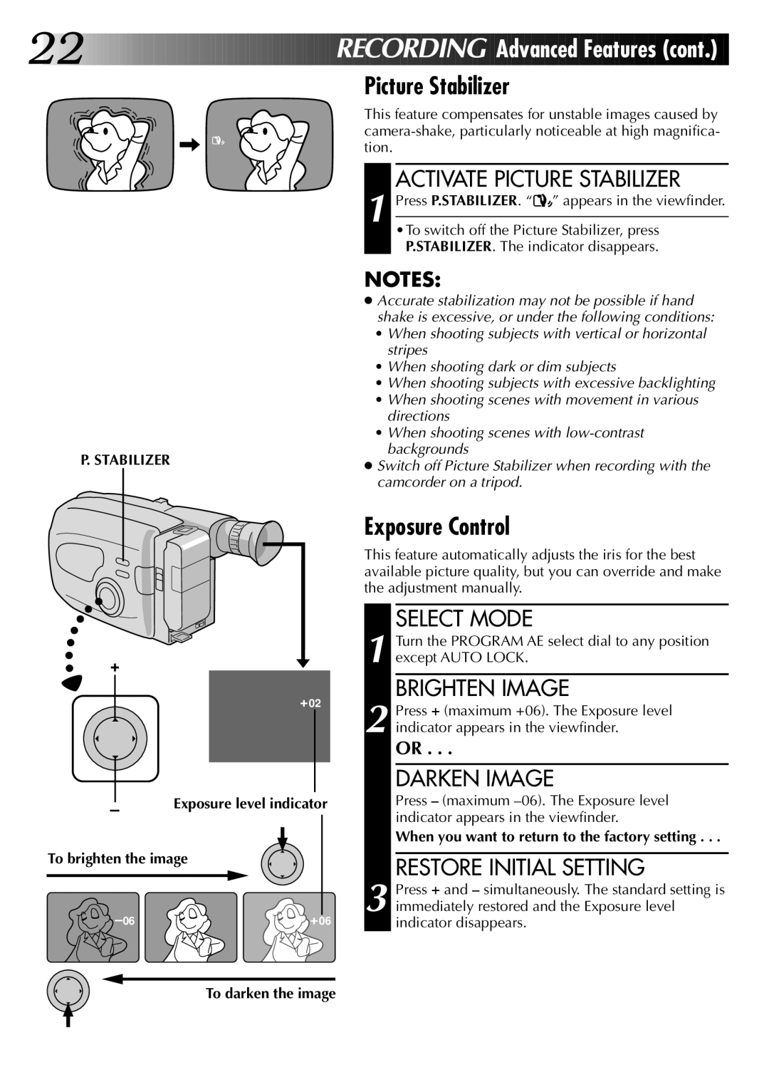 JVC LYT0002-0Q4A, 0597TOV*UN*VP specifications Picture Stabilizer, Exposure Control 