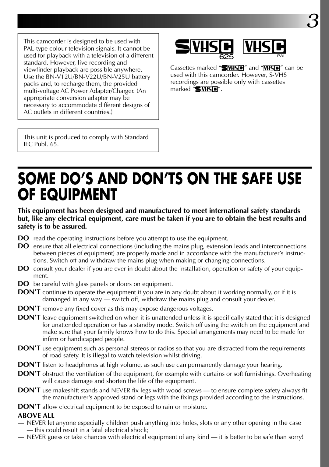 JVC 0597TOV*UN*VP, LYT0002-0Q4A specifications Some DO’S and DON’TS on the Safe USE of Equipment, Marked 