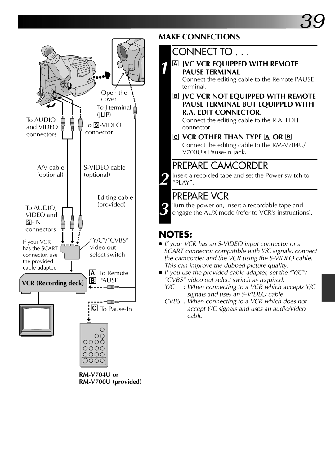 JVC 0597TOV*UN*VP, LYT0002-0Q4A specifications Connect to, Prepare Camcorder, Prepare VCR 