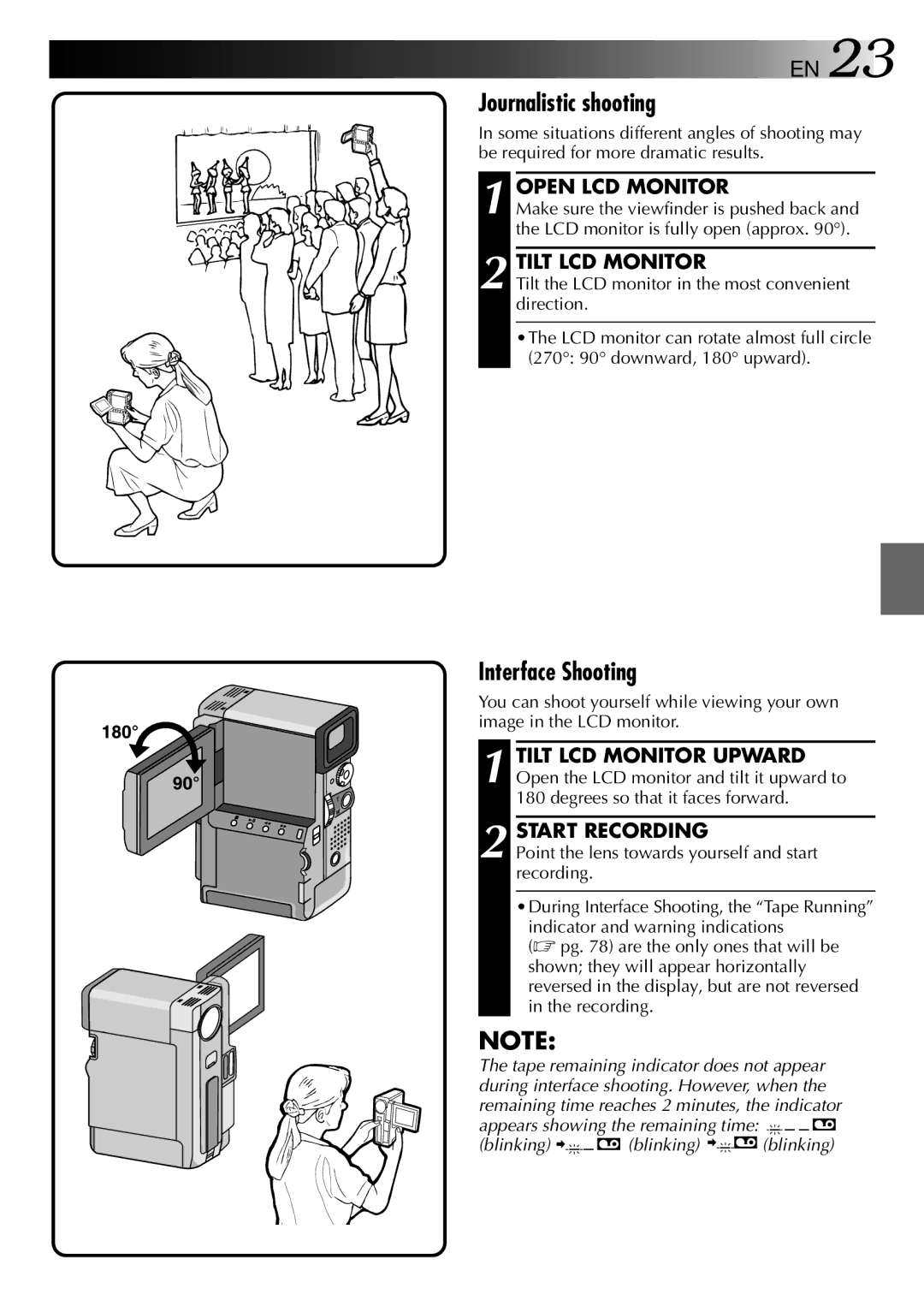 JVC 0797TOV*UN*VP, LYT0002-0V4A specifications Journalistic shooting, Interface Shooting, Open LCD Monitor, Tilt LCD Monitor 