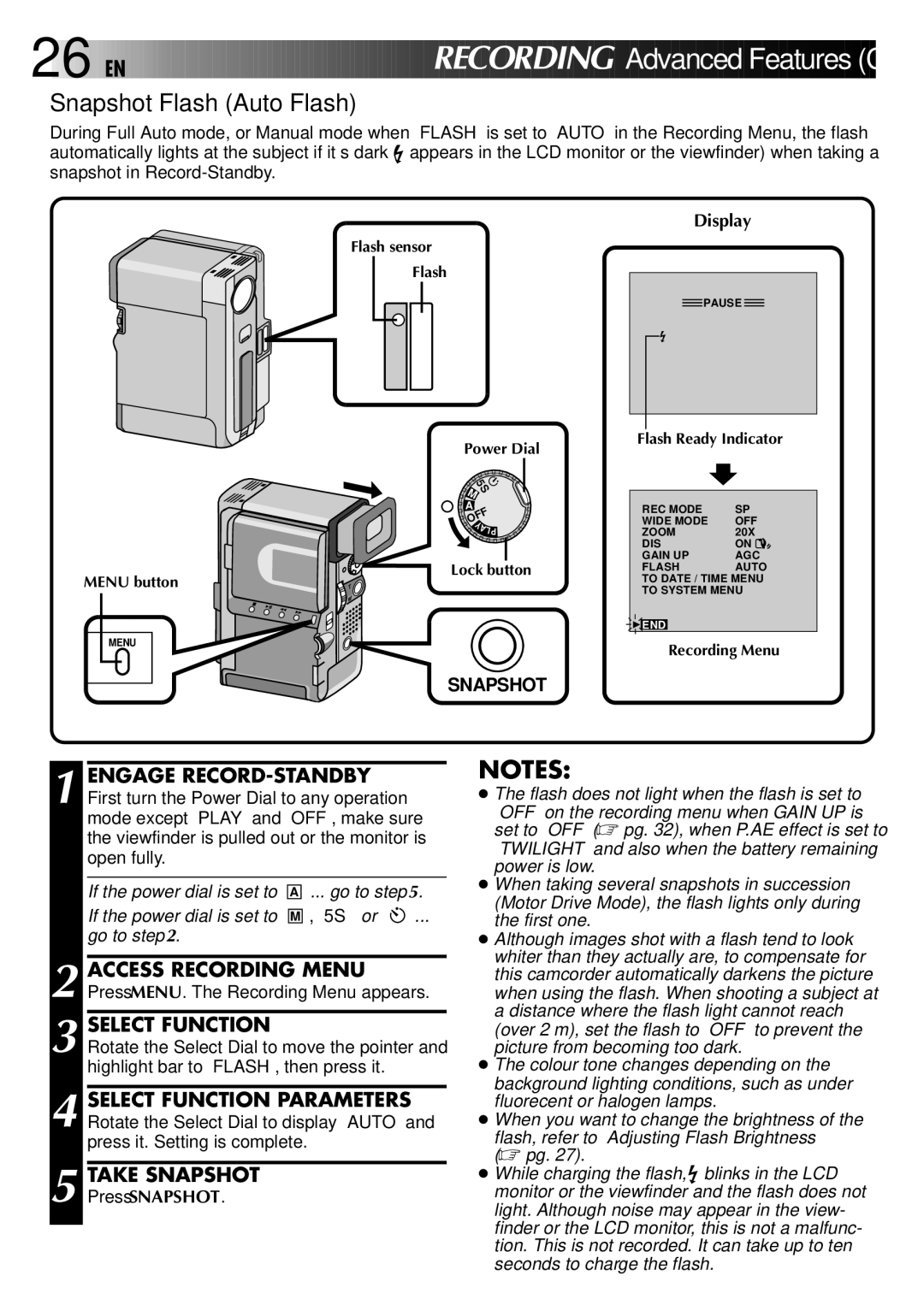 JVC LYT0002-0V4A, 0797TOV*UN*VP specifications Snapshot Flash Auto Flash, Select Function 