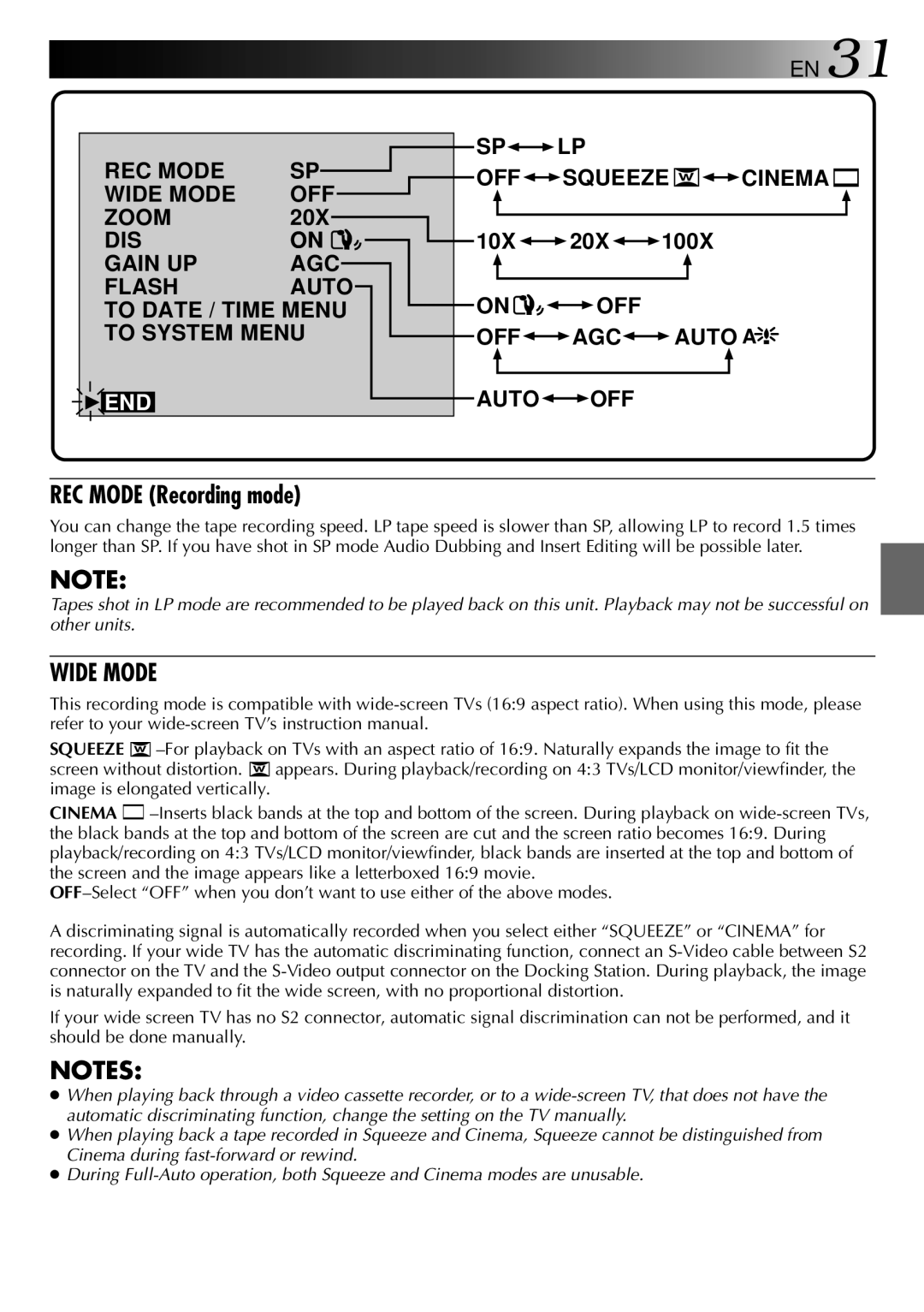 JVC 0797TOV*UN*VP, LYT0002-0V4A specifications REC Mode Recording mode, Wide Mode 