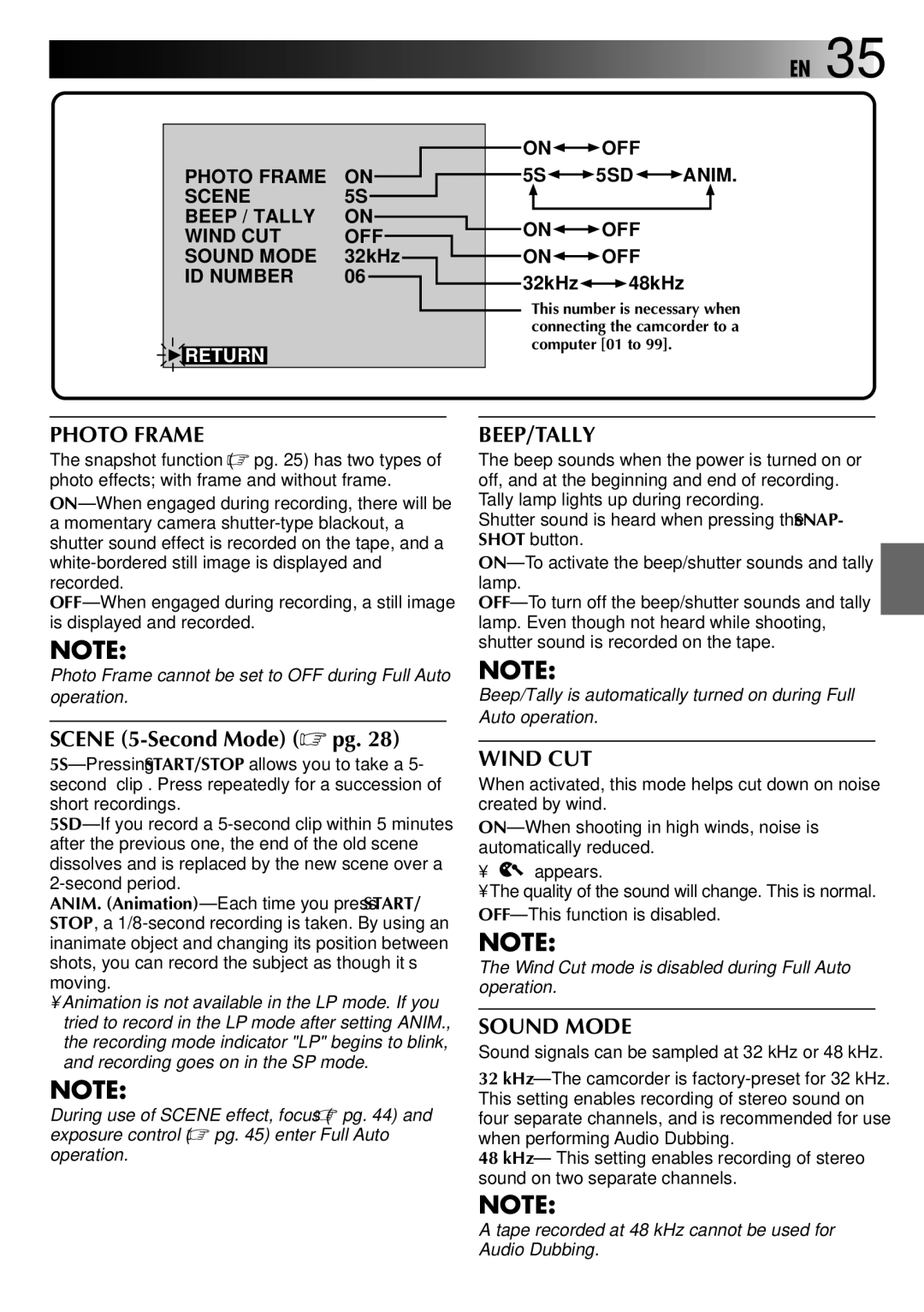 JVC 0797TOV*UN*VP, LYT0002-0V4A specifications Return, Sound signals can be sampled at 32 kHz or 48 kHz 