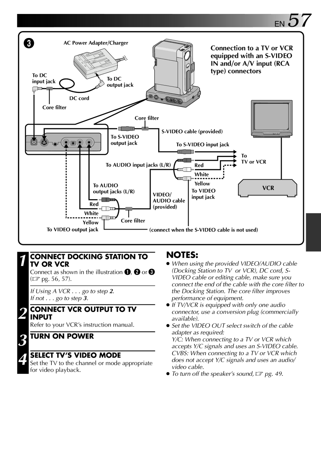 JVC 0797TOV*UN*VP, LYT0002-0V4A specifications Connection to a TV or VCR, Equipped with an S-VIDEO, And/or A/V input RCA 