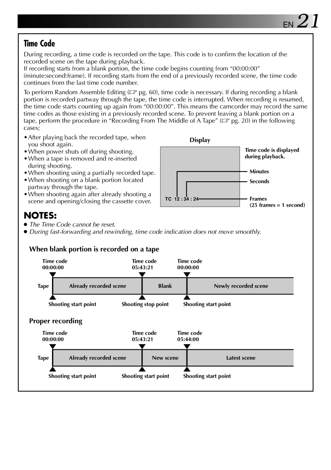 JVC LYT0002-0Y6A manual Time Code, When blank portion is recorded on a tape, Proper recording, During shooting 