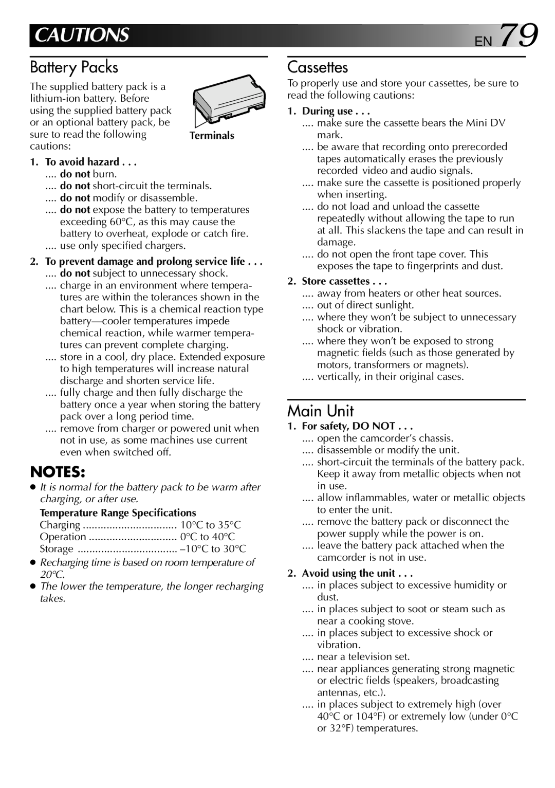 JVC LYT0002-0Y6A manual To avoid hazard, During use, Store cassettes, For safety, do not, Avoid using the unit 