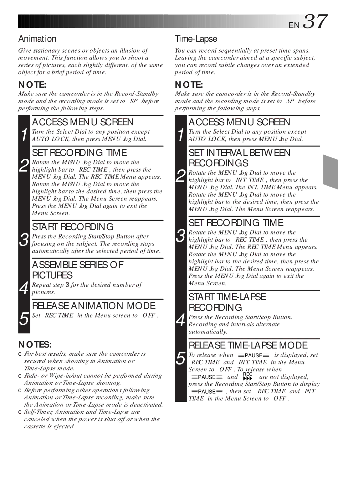 JVC LYT0047-001A manual Animation, Time-Lapse 