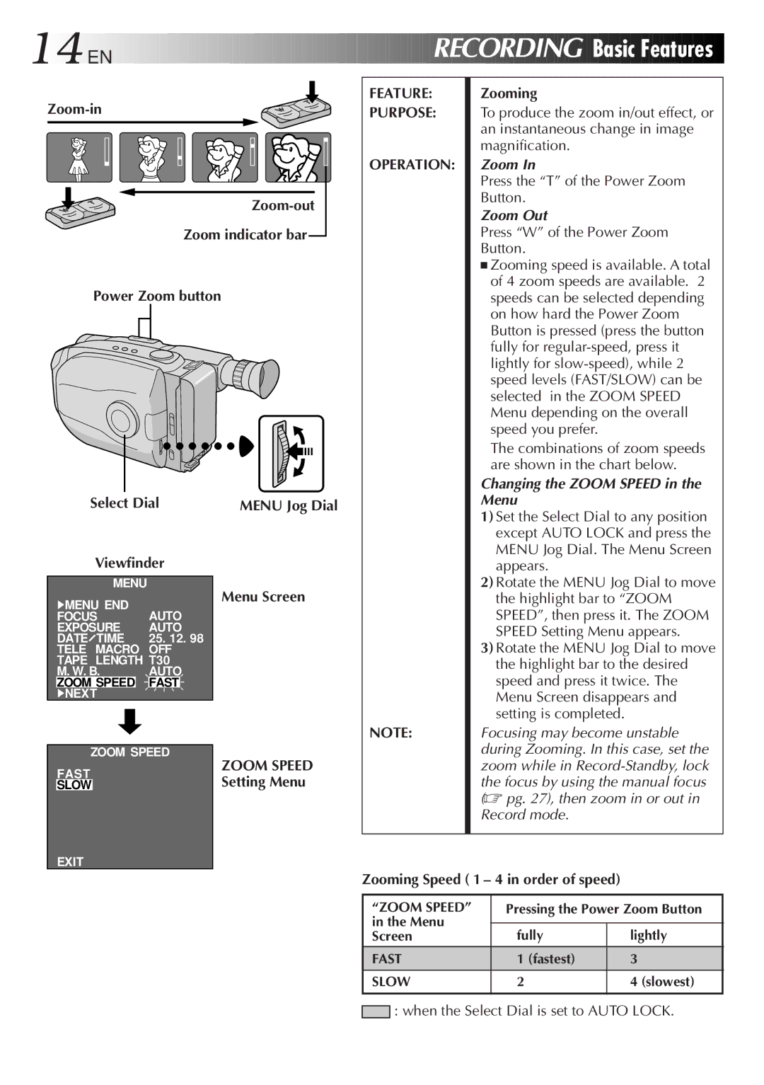 JVC LYT0060-001B manual EN Recording Basic Features, Feature Purpose Operation 