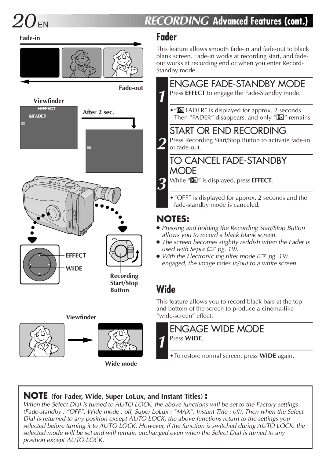 JVC LYT0060-001B manual Fader, Advanced Features, Wide 