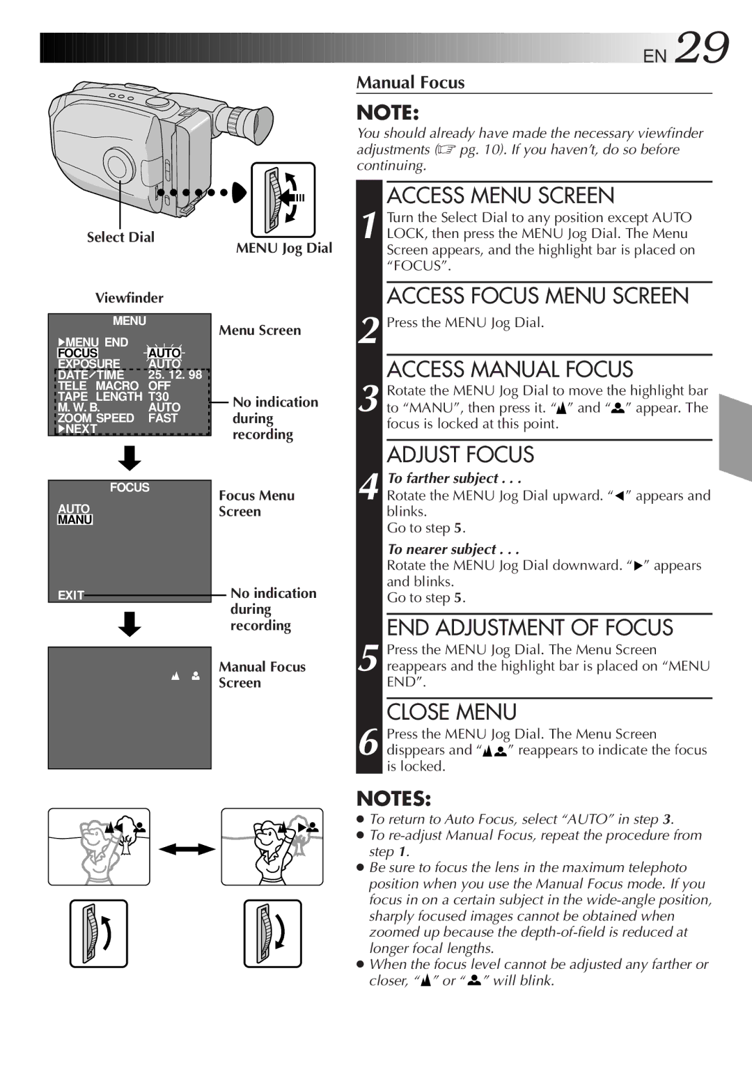 JVC LYT0085-001A manual END Adjustment of Focus, Close Menu, Focus Menu Screen 