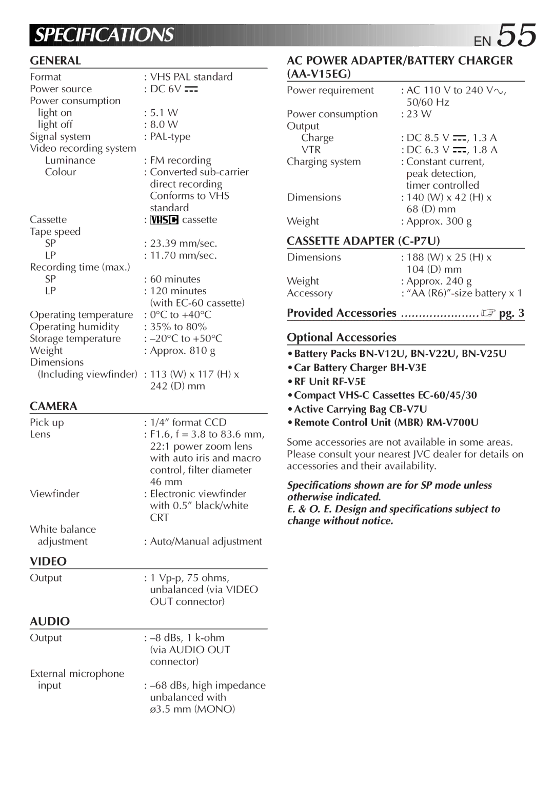 JVC LYT0085-001A manual Specifications EN 