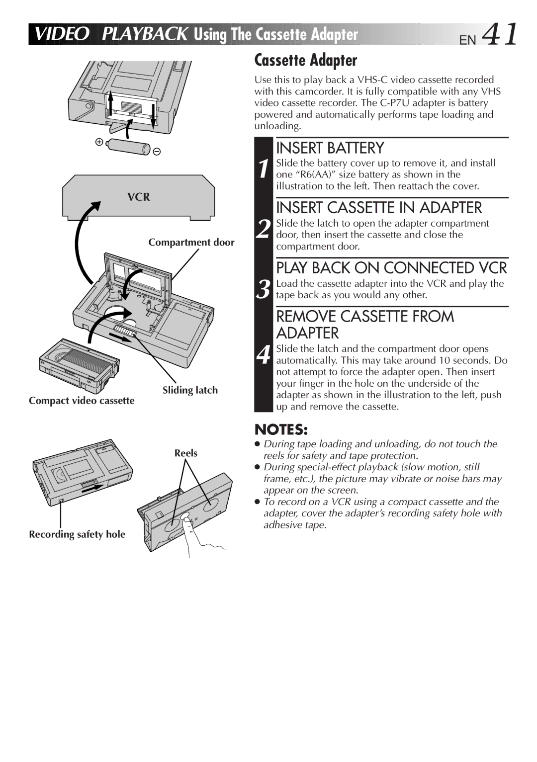 JVC LYT0087-001B manual Using The Cassette Adapter EN, Insert Cassette in Adapter, Play Back on Connected VCR 