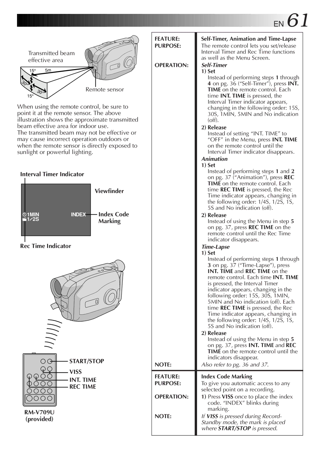 JVC LYT0087-001B manual Interval Timer Indicator, Rec Time Indicator Viewfinder, START/STOP Viss INT. Time REC Time 