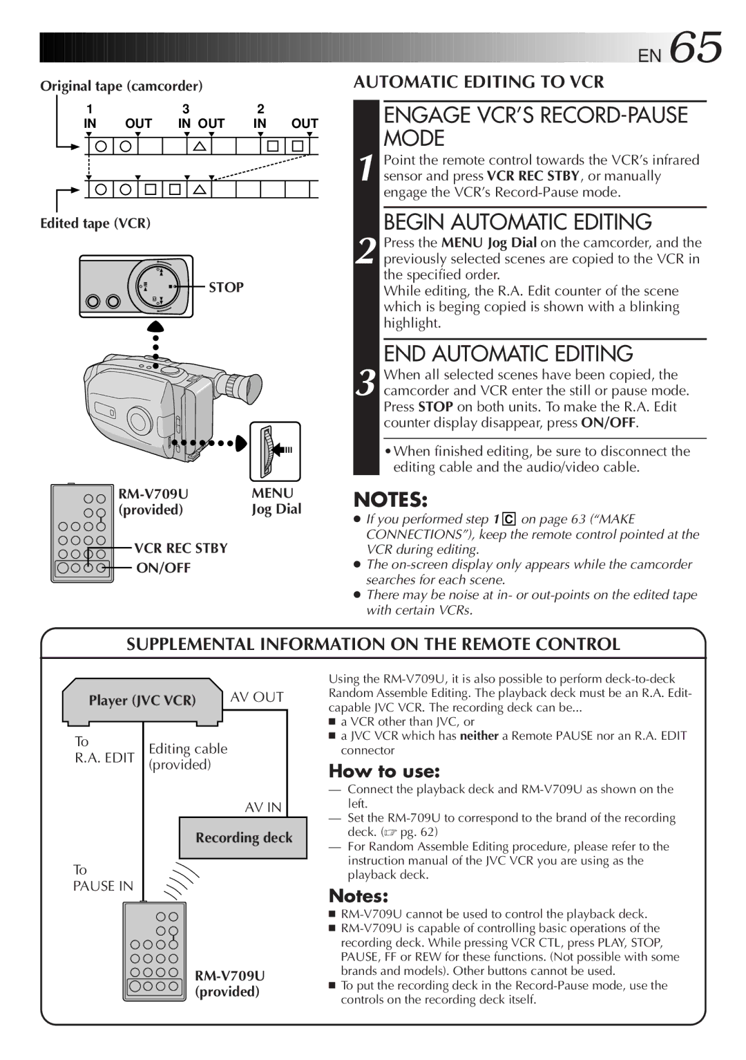 JVC LYT0087-001B manual Engage VCR’S RECORD-PAUSE Mode, Begin Automatic Editing, END Automatic Editing, VCR REC Stby ON/OFF 