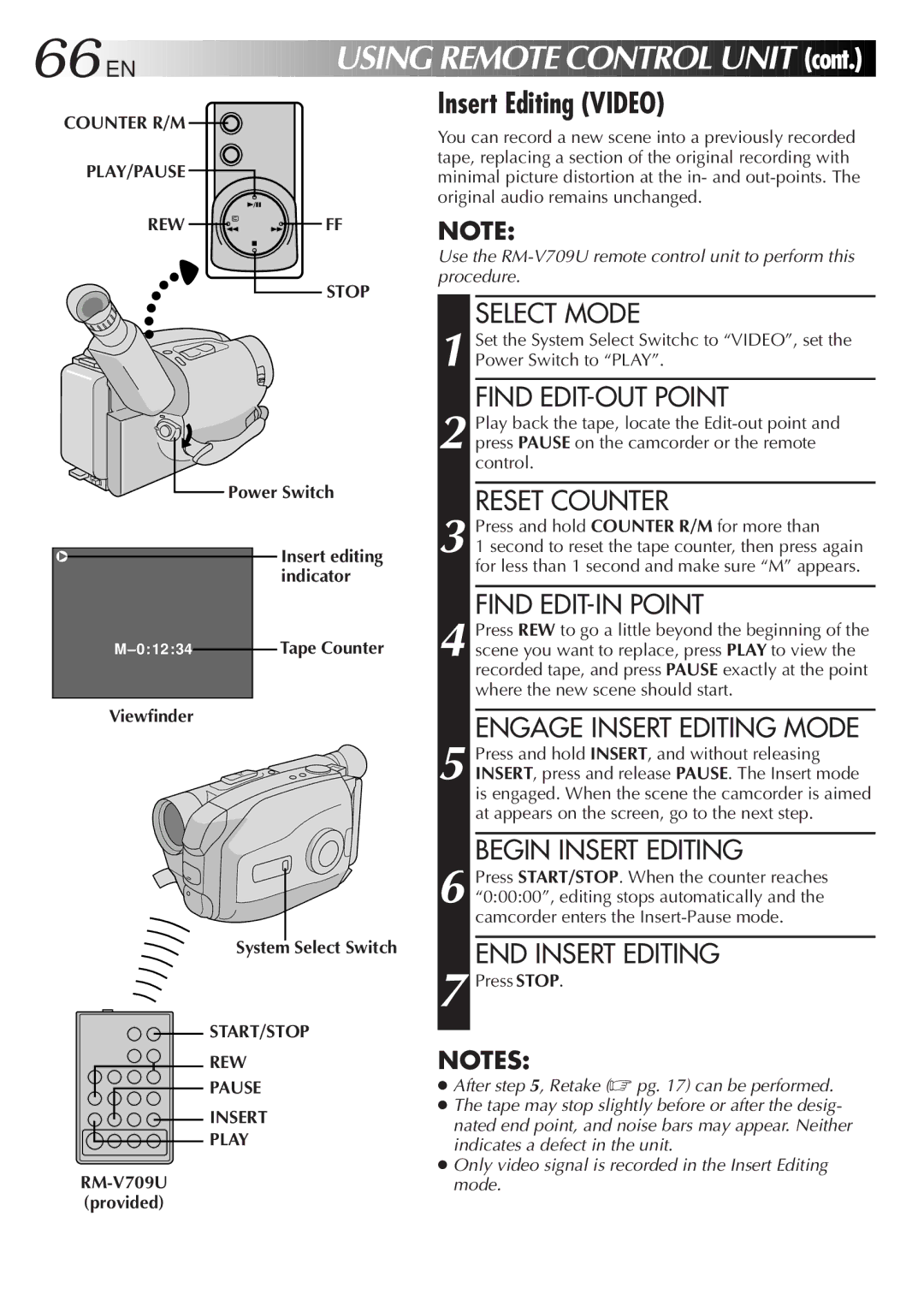 JVC LYT0087-001B manual REW FF Power Switch, Viewfinder System Select Switch, START/STOP REW Pause Insert Play 