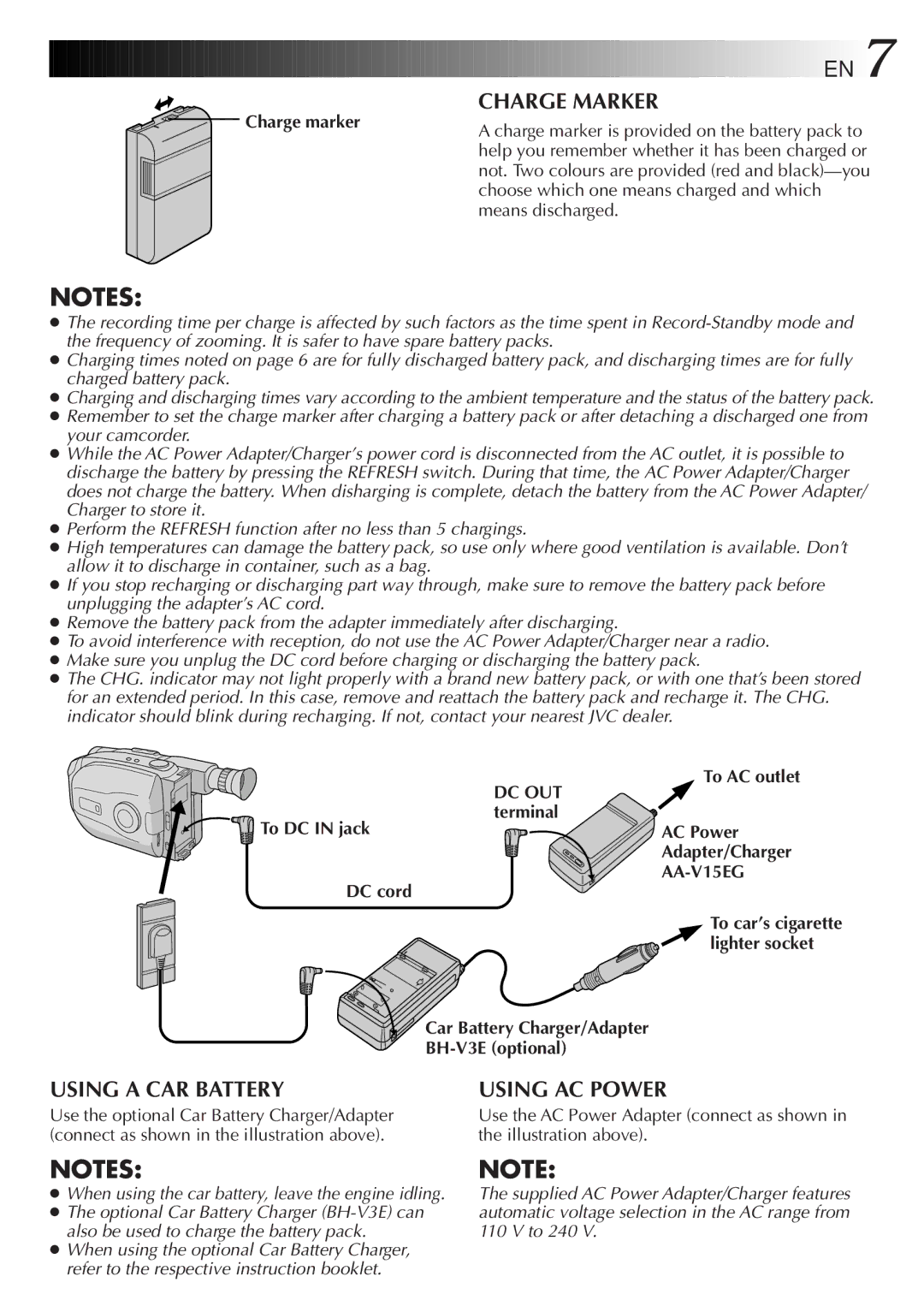 JVC LYT0087-001B manual Charge marker, Dc Out, To DC in jack Terminal AC Power, AA-V15EG 