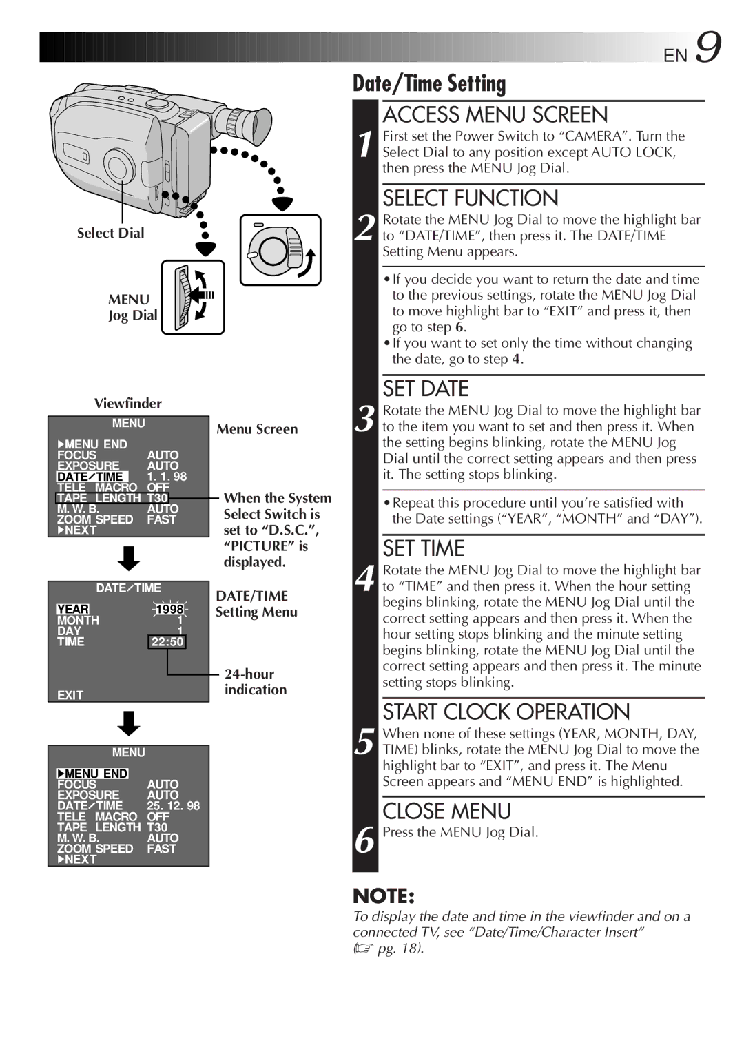 JVC LYT0087-001B manual Select Dial, Jog Dial Viewfinder, Menu Screen 