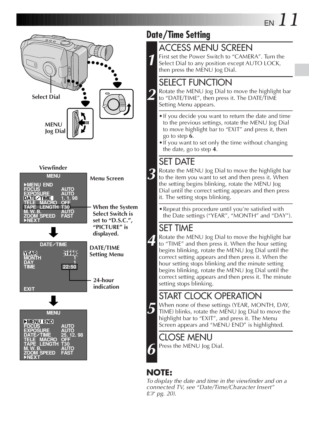 JVC LYT0089-001A specifications Select Dial, Jog Dial Viewfinder, Menu Screen 