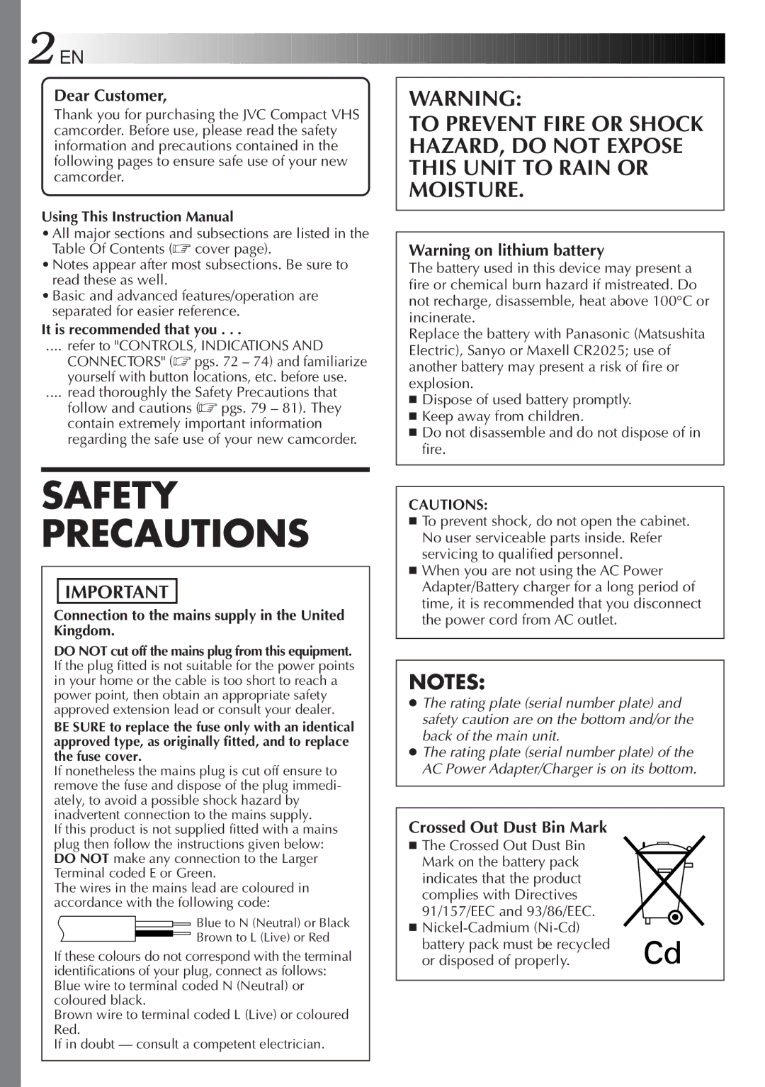 JVC LYT0089-001A specifications Dear Customer, Crossed Out Dust Bin Mark, It is recommended that you 