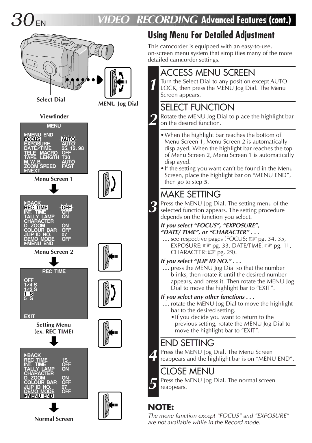 JVC LYT0089-001A Using Menu For Detailed Adjustment, Access Menu Screen, Select Function, Make Setting, END Setting 