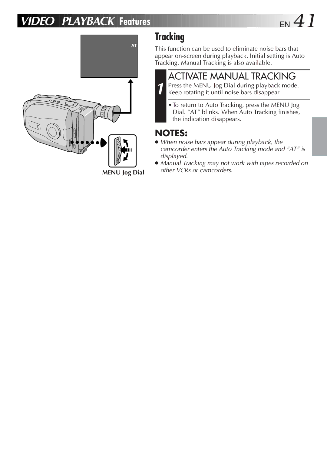 JVC LYT0089-001A specifications Video Playback Features EN, Activate Manual Tracking 