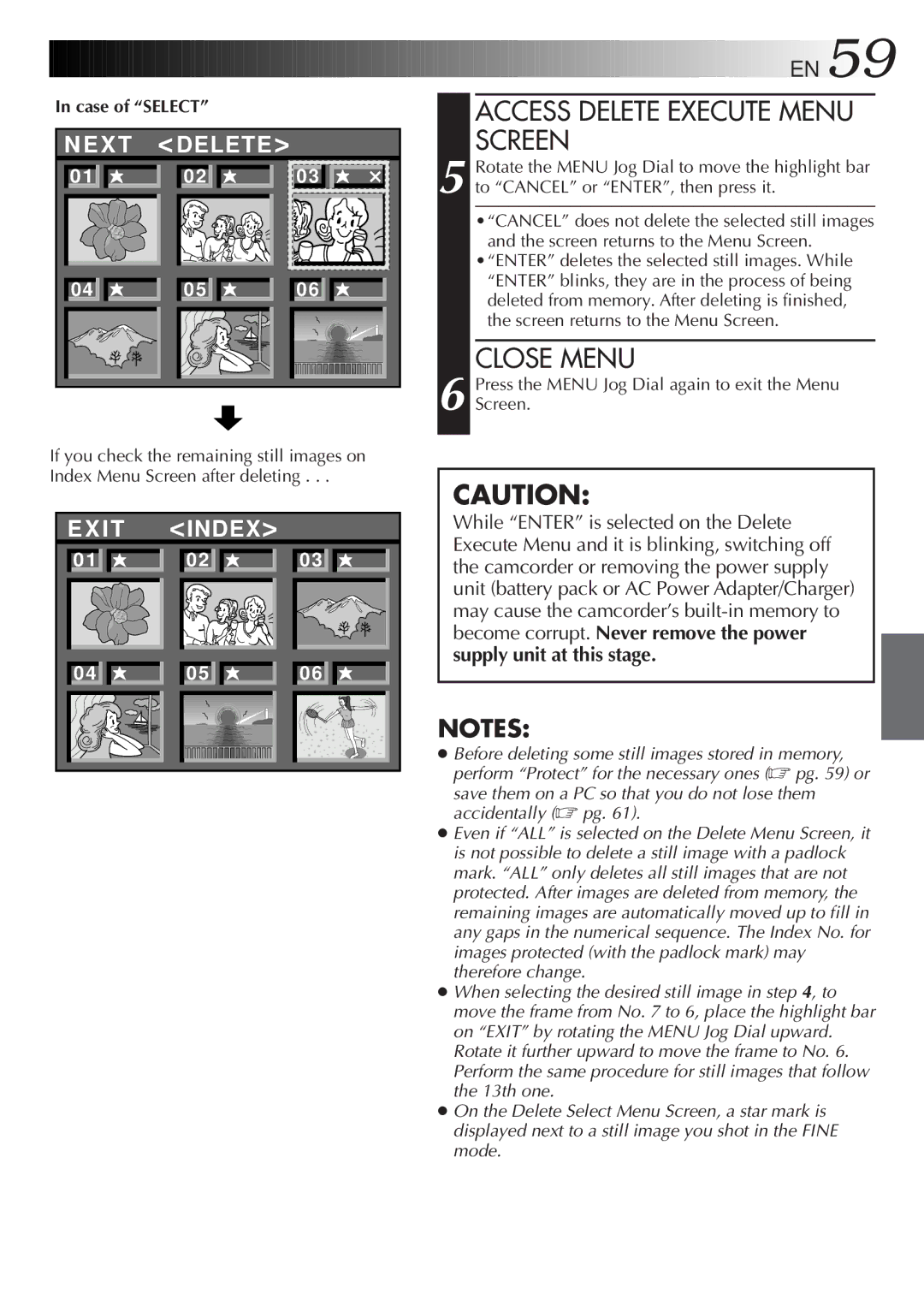 JVC LYT0089-001A specifications Access Delete Execute Menu Screen, Case of Select 