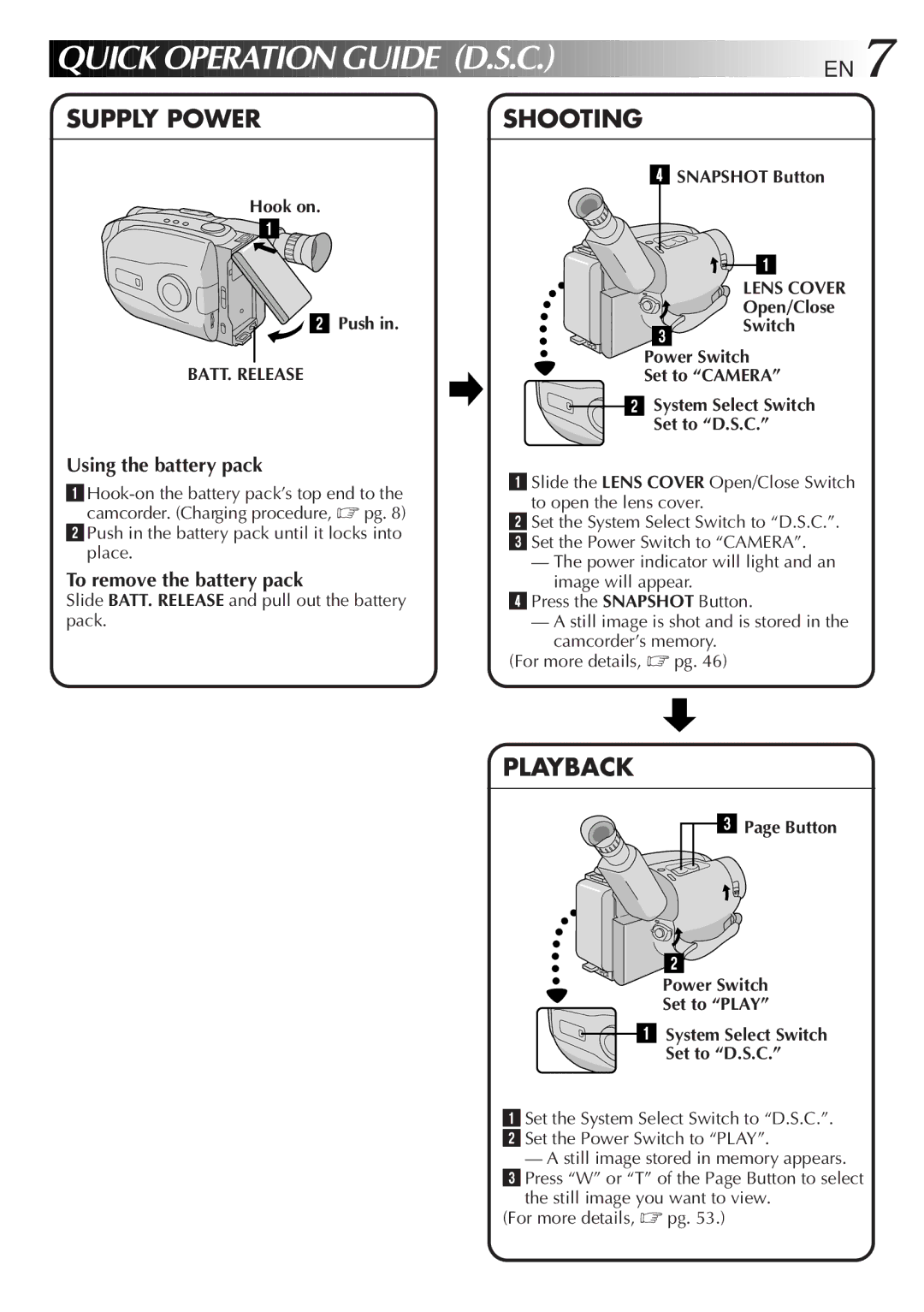 JVC LYT0089-001A specifications Quick Operation Guide D.S.C. EN, Snapshot Button, Lens Cover, Open/Close Switch 