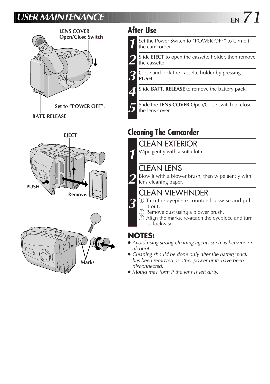 JVC LYT0089-001A specifications User Maintenance, After Use, Cleaning The Camcorder 