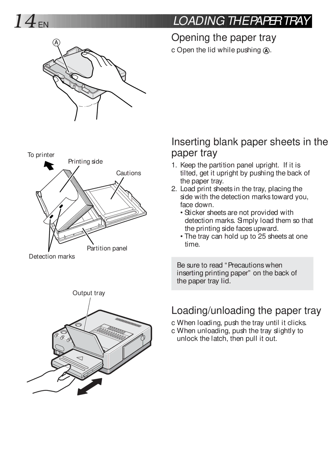 JVC LYT0119-001A, 0298MNV*SW*VP, GV-DT1 manual EN Loading the Paper Tray 