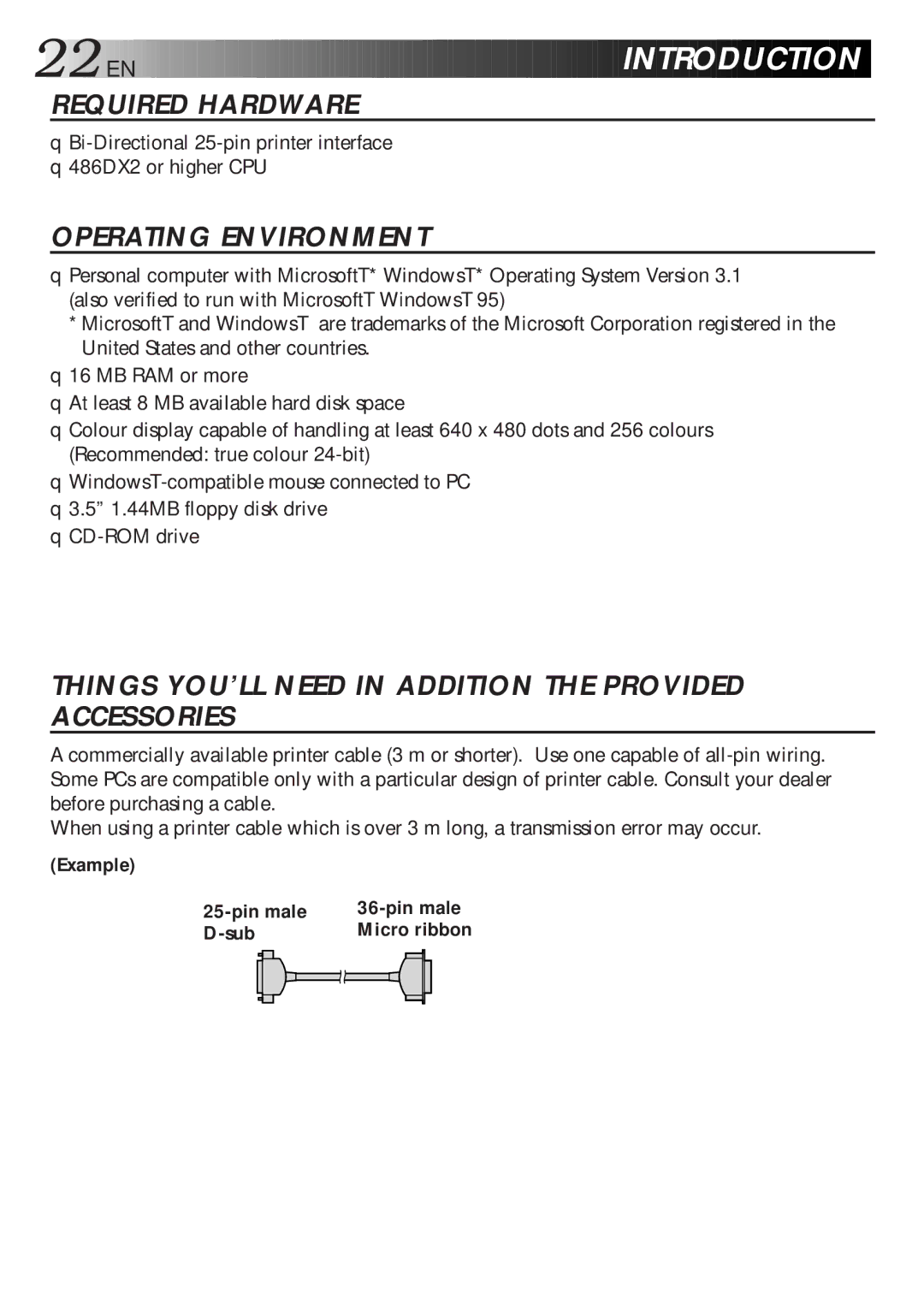 JVC GV-DT1, LYT0119-001A, 0298MNV*SW*VP manual EN Introd Uction, Example Pin male Sub 