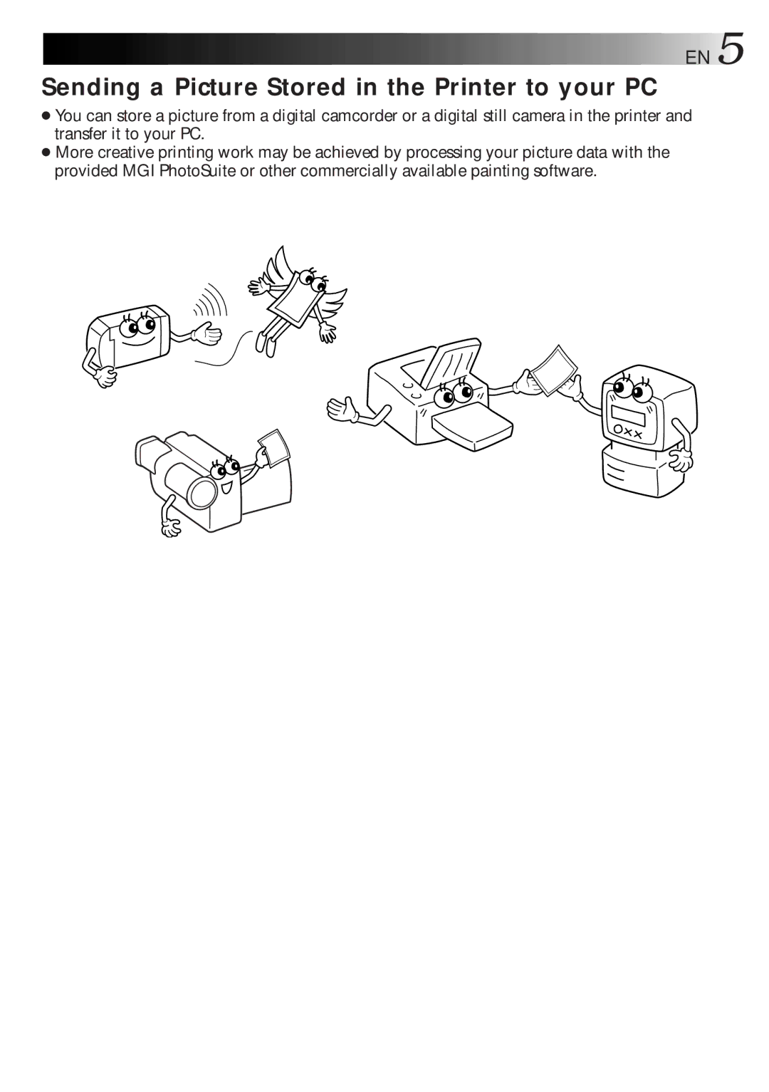 JVC LYT0119-001A, 0298MNV*SW*VP, GV-DT1 manual Sending a Picture Stored in the Printer to your PC 