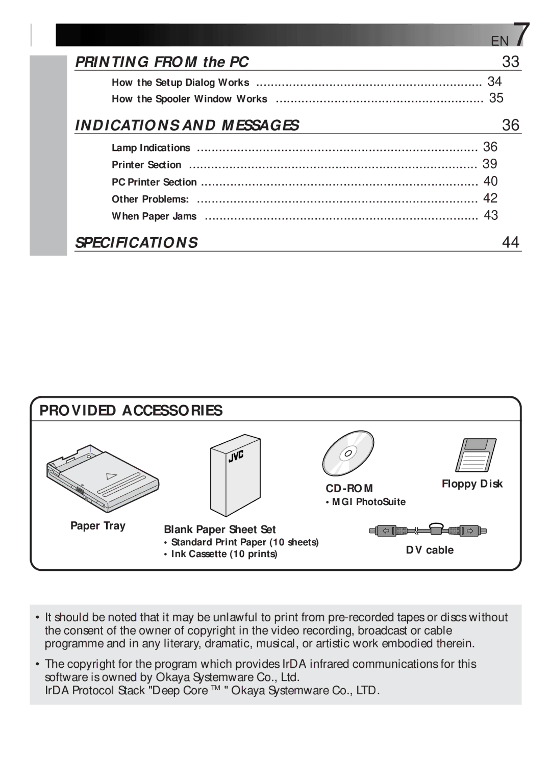 JVC GV-DT1, LYT0119-001A, 0298MNV*SW*VP manual Paper Tray Blank Paper Sheet Set, DV cable 