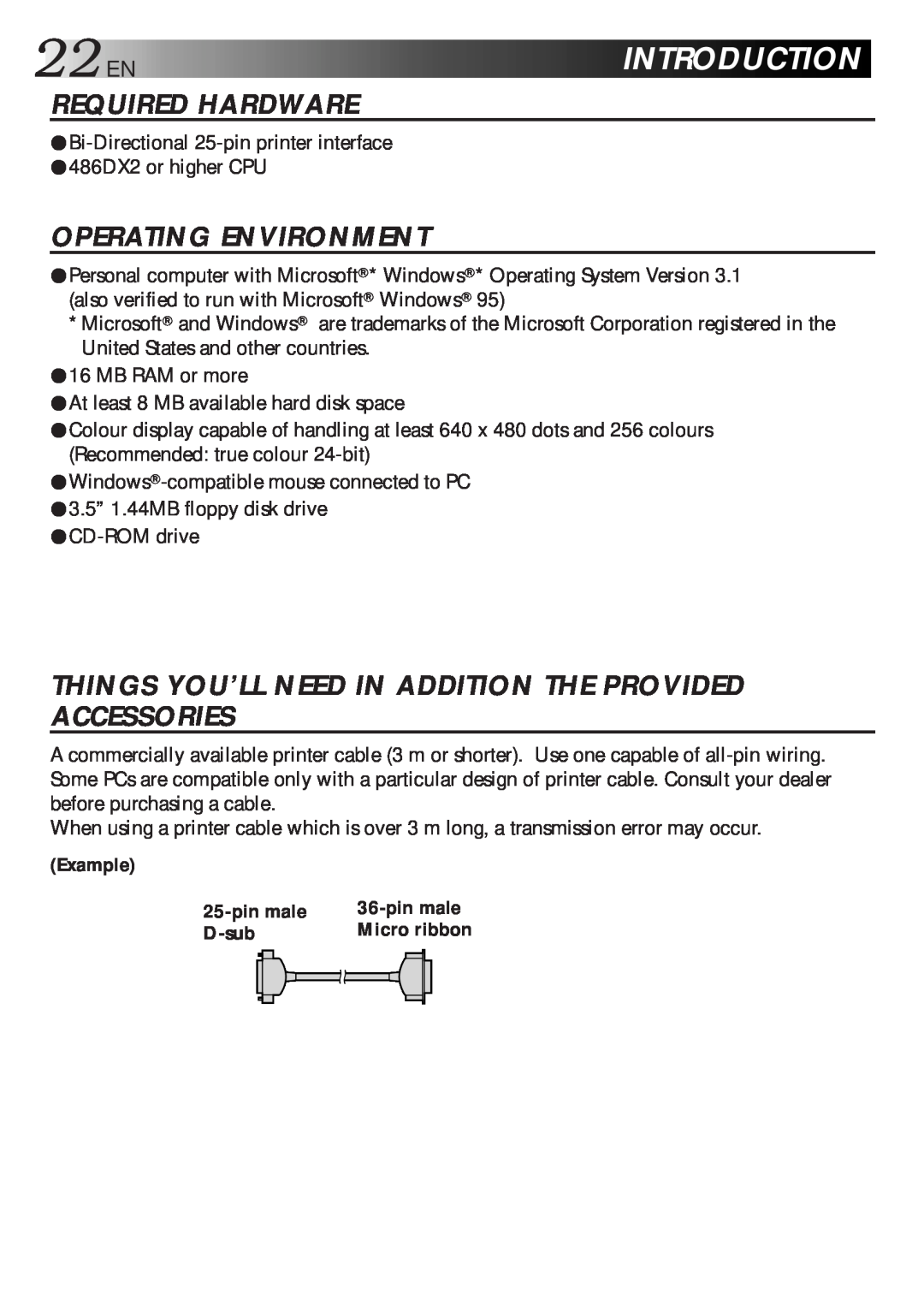 JVC GV-DT1, LYT0119-001A, 0298MNV*SW*VP manual 22ENINTRODUCTION, Example, pin male, D-sub 