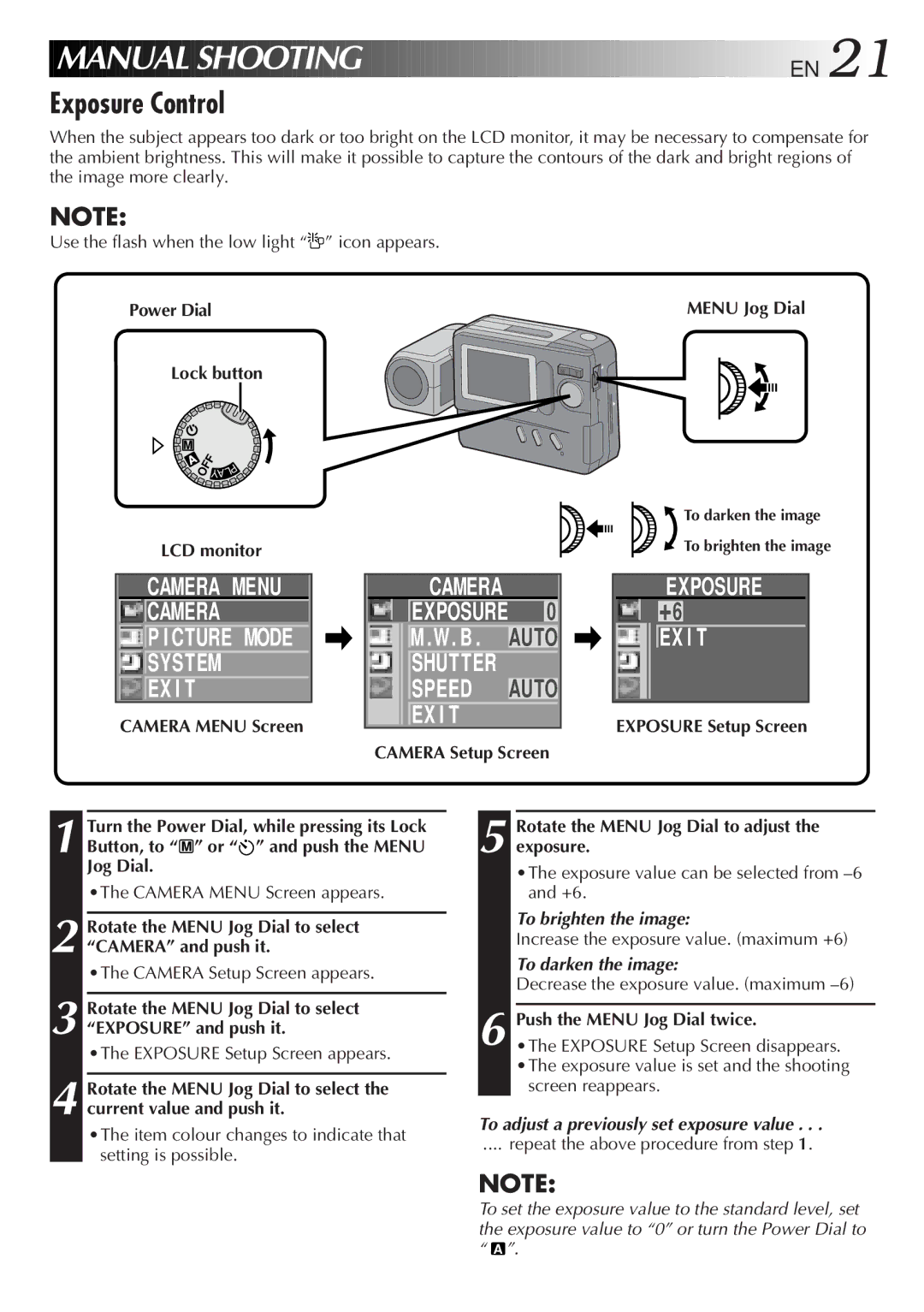 JVC LYT0143-001A manual Exposure Control, Exposure EX I T, To adjust a previously set exposure value 