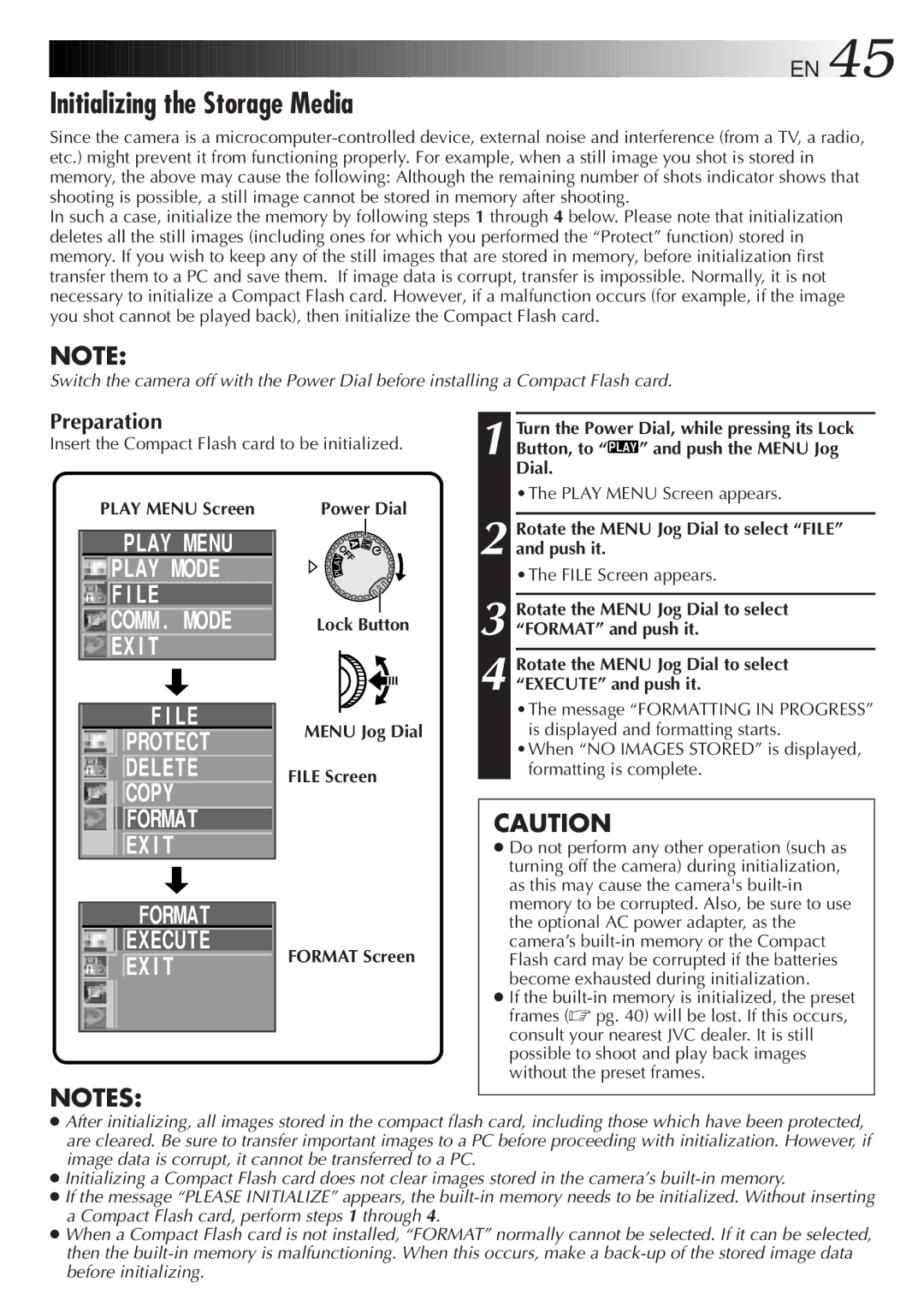 JVC LYT0143-001A manual Initializing the Storage Media, Protect Delete Copy Format EX I T, Preparation 