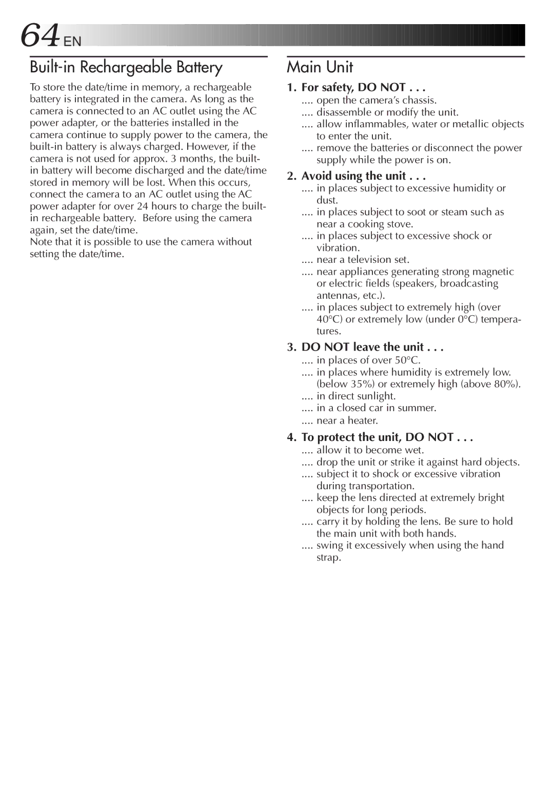 JVC LYT0143-001A manual For safety, do not, Avoid using the unit, Do not leave the unit, To protect the unit, do not 