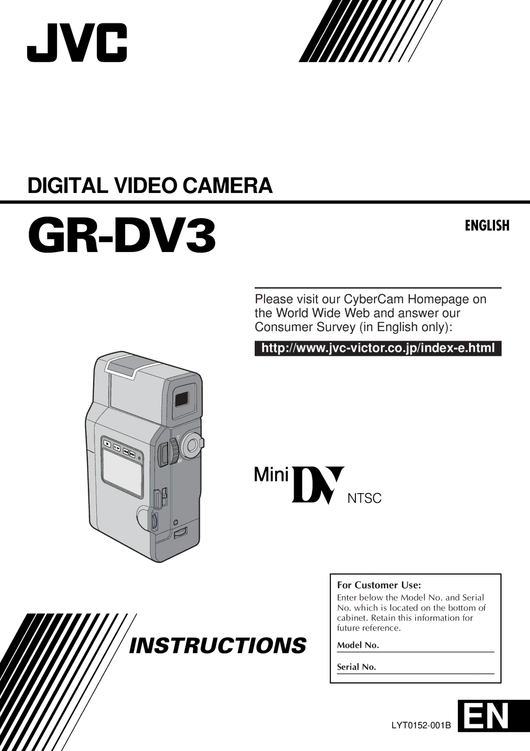 JVC LYT0152-001B manual GR-DV3, For Customer Use 