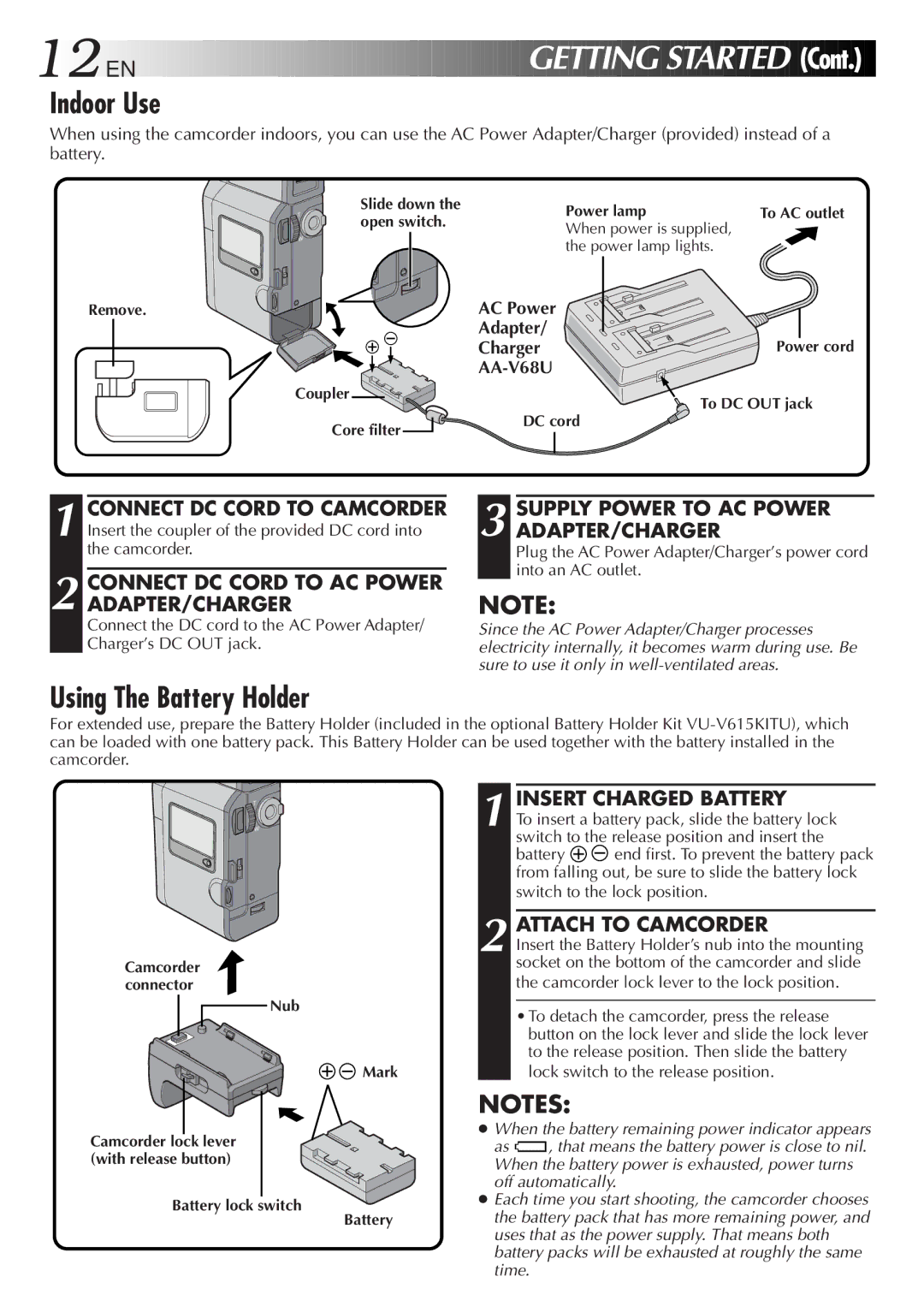 JVC LYT0152-001B manual Indoor Use, Using The Battery Holder 