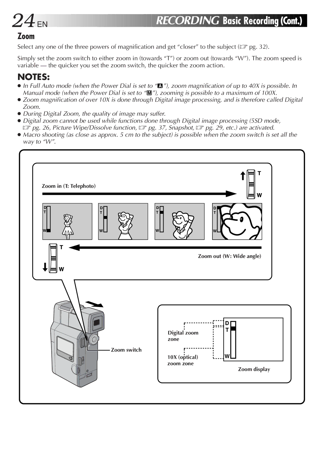 JVC LYT0152-001B manual EN Recording, Zoom 