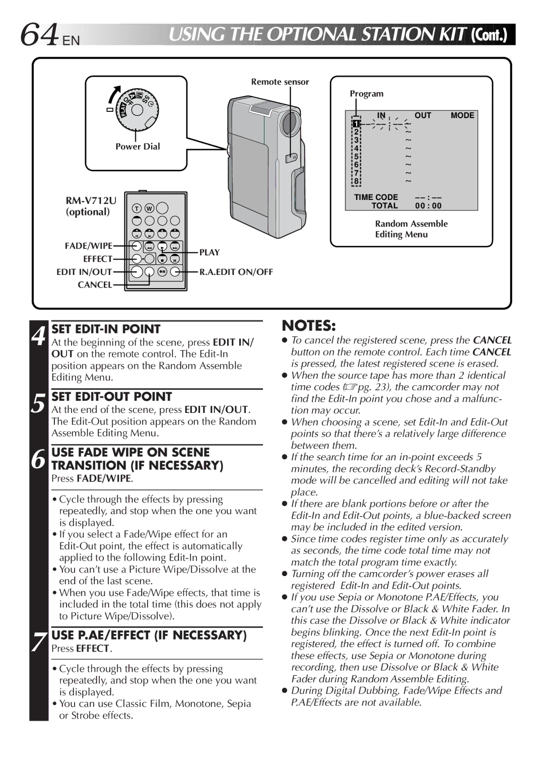 JVC LYT0152-001B manual USE Fade Wipe on Scene Transition if Necessary, USE P.AE/EFFECT if Necessary, Press FADE/WIPE 