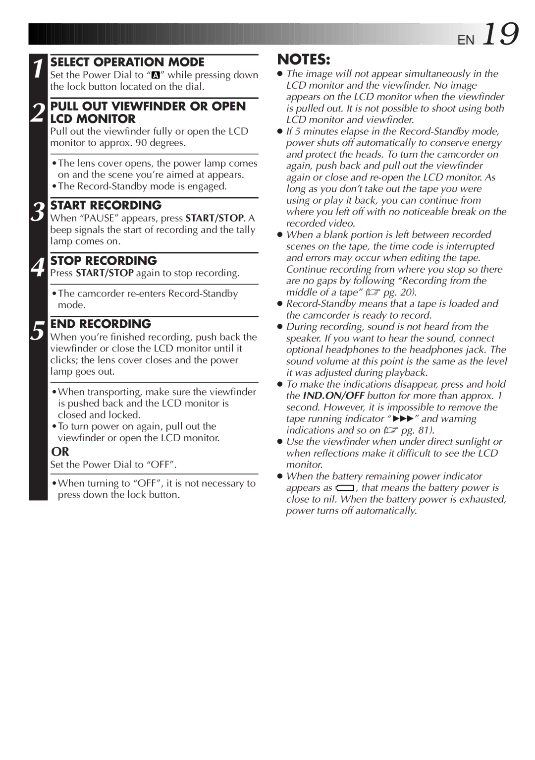 JVC LYT0190-001B manual Pull OUT Viewfinder or Open LCD Monitor, Start Recording, Stop Recording, END Recording 