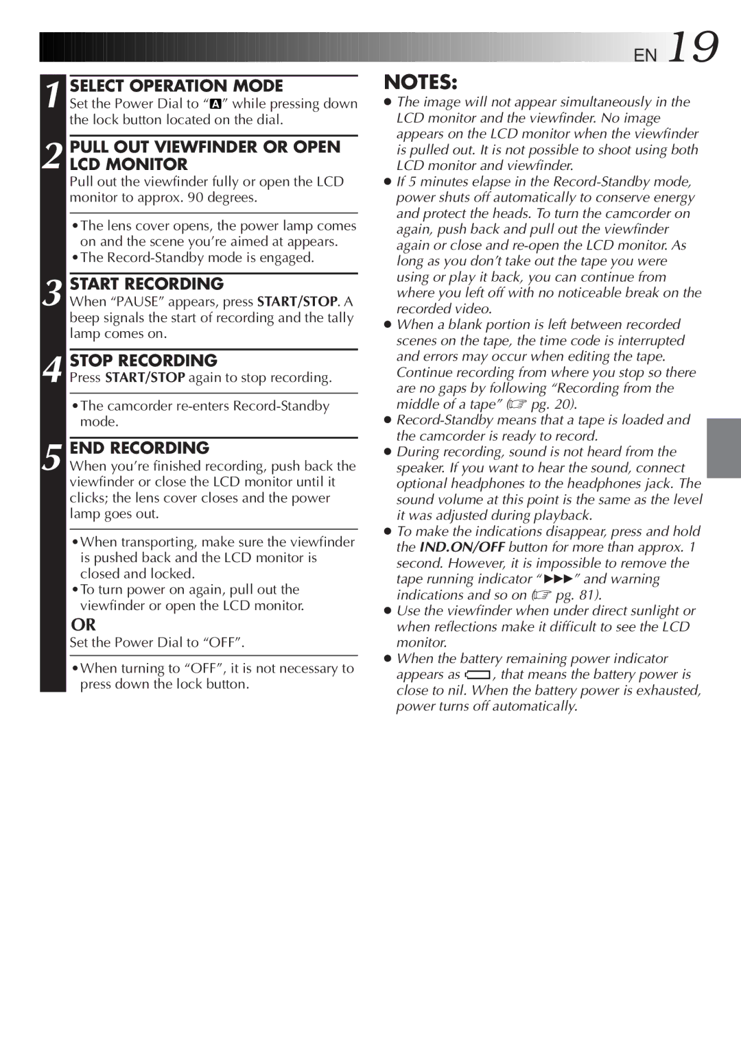 JVC LYT0191-001B specifications Pull OUT Viewfinder or Open LCD Monitor, Start Recording, Stop Recording, END Recording 